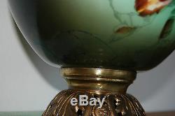 Antique Banquet Victorian Oil Kerosene Hand Painted Floral Art Nouveau Gwtw Lamp
