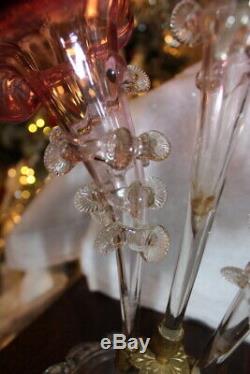 Antique Beautiful 19th Century Victorian Cranberry & Clear Glass Epergne 3 Horn