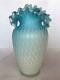 Antique Blue Mop Cased Satin Glass Ruffle Neck Vase Pairpoint Mt Washington