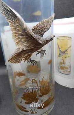 Antique Blue Moser Sculptured Eagle Cylinder Glass Vase Circa 1885