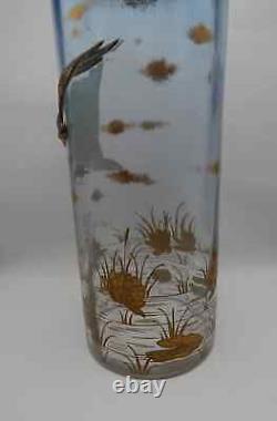 Antique Blue Moser Sculptured Eagle Cylinder Glass Vase Circa 1885