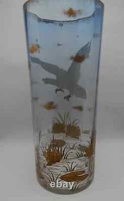 Antique Blue Moser Sculptured Eagle Cylinder Glass Vase Circa 1885