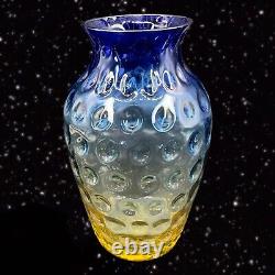 Antique Bluerina Glass Inverted Thumbprint Vase Victorian Blue Amberina 6Tall