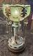 Antique Bohemia Glass Electric Lamp Luster Gold, Green, White Czech 13-1/4