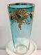 Antique Bohemia Moser Glass Gold Gilt Tumbler, Clear To Blue, Hand Blown Painted