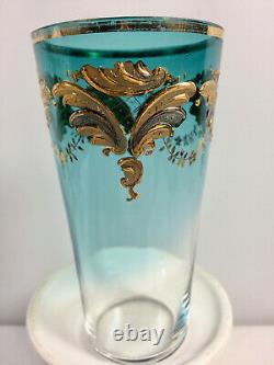 Antique Bohemia Moser Glass Gold Gilt Tumbler, Clear To Blue, Hand Blown Painted