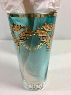 Antique Bohemia Moser Glass Gold Gilt Tumbler, Clear To Blue, Hand Blown Painted