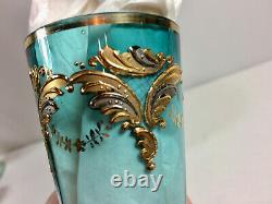 Antique Bohemia Moser Glass Gold Gilt Tumbler, Clear To Blue, Hand Blown Painted