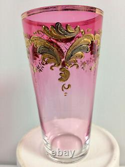Antique Bohemia Moser Glass Gold Gilt Tumbler, Clear To Cranberry, Excellent