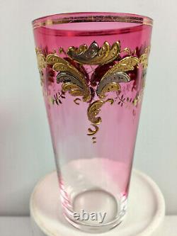 Antique Bohemia Moser Glass Gold Gilt Tumbler, Clear To Cranberry, Excellent