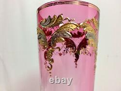 Antique Bohemia Moser Glass Gold Gilt Tumbler, Clear To Cranberry, Excellent