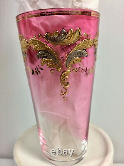 Antique Bohemia Moser Glass Gold Gilt Tumbler, Clear To Cranberry, Excellent