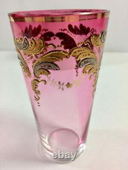 Antique Bohemia Moser Glass Gold Gilt Tumbler, Clear To Cranberry, Excellent