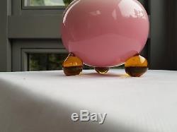 Antique Bohemian Burmese Art Glass Peach Blow Amber Squat Duplex Oil Lamp Shade