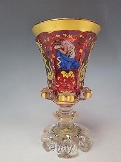 Antique Bohemian Cranberry Hand Painted Enamel Glass Vase