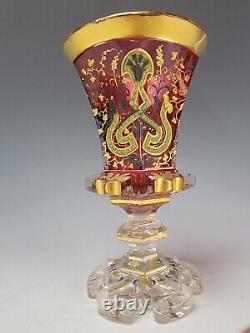 Antique Bohemian Cranberry Hand Painted Enamel Glass Vase