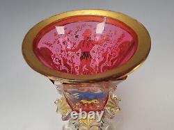 Antique Bohemian Cranberry Hand Painted Enamel Glass Vase