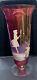 Antique Bohemian Czech Art Glass Cranberry Vase Mary Gregory Girl Playing Hoop