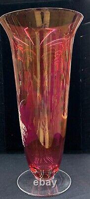 Antique Bohemian Czech Art Glass Cranberry Vase Mary Gregory Girl Playing Hoop