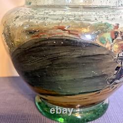 Antique Bohemian Czech Hand Painted Polychrome/Enamel STAGE COACH Art Glass Vase