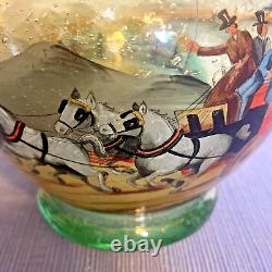 Antique Bohemian Czech Hand Painted Polychrome/Enamel STAGE COACH Art Glass Vase