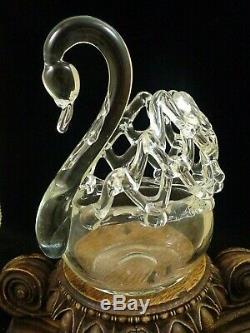Antique Bohemian Czech Rodolt Schwedler Harrach Art Glass Swan Flower Frog Vase