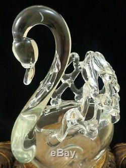 Antique Bohemian Czech Rodolt Schwedler Harrach Art Glass Swan Flower Frog Vase