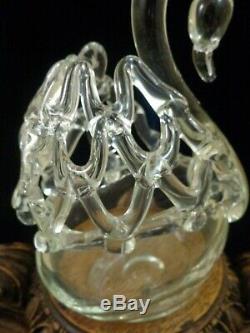 Antique Bohemian Czech Rodolt Schwedler Harrach Art Glass Swan Flower Frog Vase