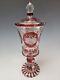 Antique Bohemian Egermann Engraved Ruby Glass Lidded Pokal Vase