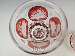 Antique Bohemian Egermann Engraved Ruby Glass Lidded Pokal Vase