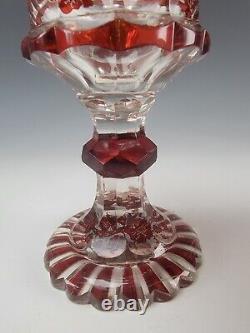 Antique Bohemian Egermann Engraved Ruby Glass Lidded Pokal Vase