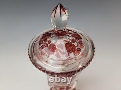 Antique Bohemian Egermann Engraved Ruby Glass Lidded Pokal Vase