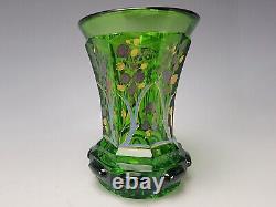 Antique Bohemian Enameled and Gilt Gold/Silver Art Glass Beaker Vase c1850