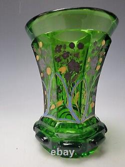 Antique Bohemian Enameled and Gilt Gold/Silver Art Glass Beaker Vase c1850