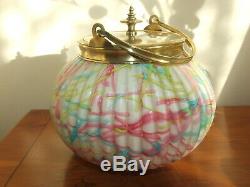 Antique Bohemian / English Cased Glass Ribbed Peloton Biscuit Barrel c1890