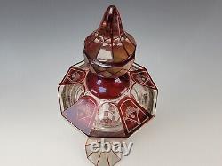 Antique Bohemian Engraved Ruby Glass Lidded Pokal Vase