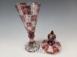 Antique Bohemian Engraved Ruby Glass Lidded Pokal Vase