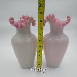 Antique Bohemian Fireglow Art Glass Vases Pair (2) Large 11