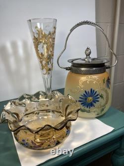 Antique Bohemian Gold Gilded Glass Trumpet Vase 10 1/2tall Very Nice Antique Bohemian Gold Gilded Glass Trumpet Vase 10 1/2tall Very Nice