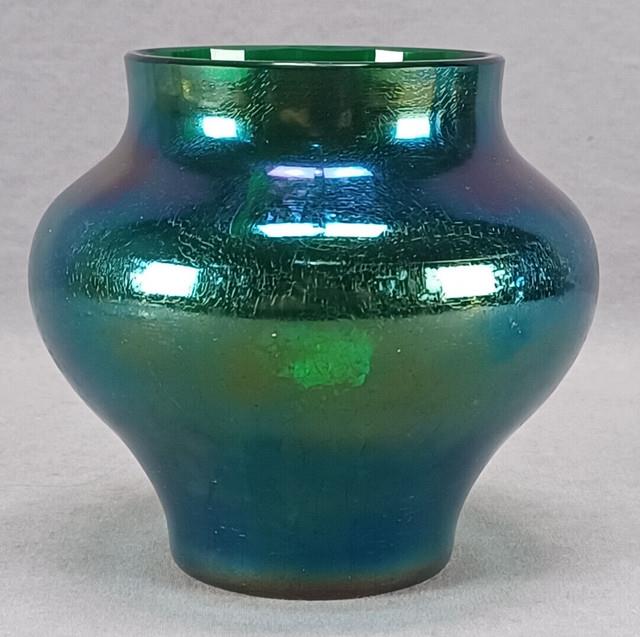 Antique Bohemian Green Blue & Purple Iridescent Crackle Vase Circa 1900