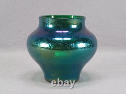 Antique Bohemian Green Blue & Purple Iridescent Crackle Vase Circa 1900