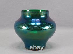 Antique Bohemian Green Blue & Purple Iridescent Crackle Vase Circa 1900