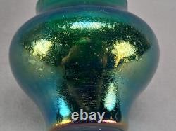 Antique Bohemian Green Blue & Purple Iridescent Crackle Vase Circa 1900