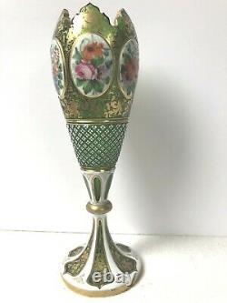 Antique Bohemian Green Glass Vase