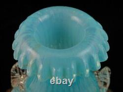 Antique Bohemian Harrach Applied Blue Opalescent Art Glass Floriform Vase