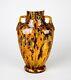 Antique Bohemian Harrach Art Glass Vase Thorn Handles Oxblood Amber Mica Flecks