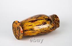 Antique Bohemian Harrach Art Glass Vase Thorn Handles Oxblood Amber Mica Flecks