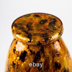 Antique Bohemian Harrach Art Glass Vase Thorn Handles Oxblood Amber Mica Flecks