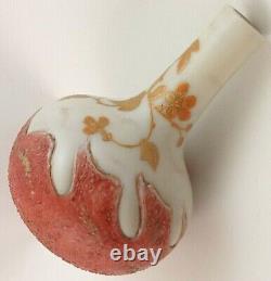 Antique Bohemian Harrach Enameled & Red Lava Flame Pseudo Cameo Art Glass Vase