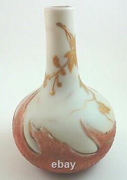 Antique Bohemian Harrach Enameled & Red Lava Flame Pseudo Cameo Art Glass Vase